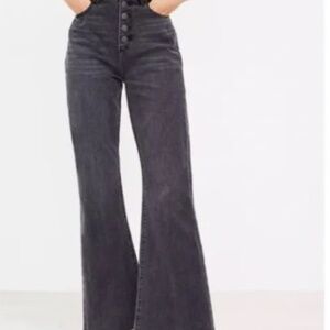 LOFT Button Front High Rise Sandal Flare Jeans in Black